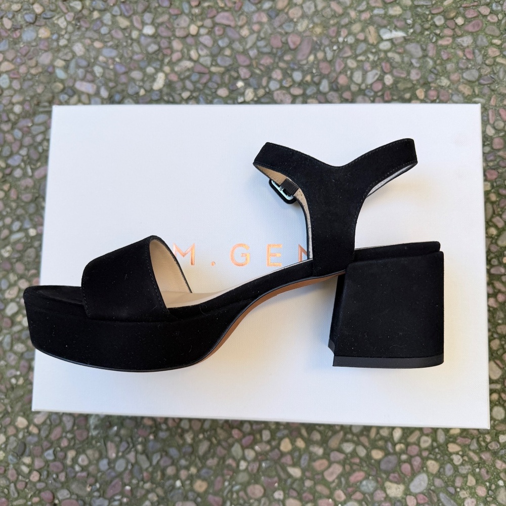 M.Gemi “The Lizza Nuova” Black Suede Platform Block Heel Sandals 36.5 NWT - Picture 2 of 9